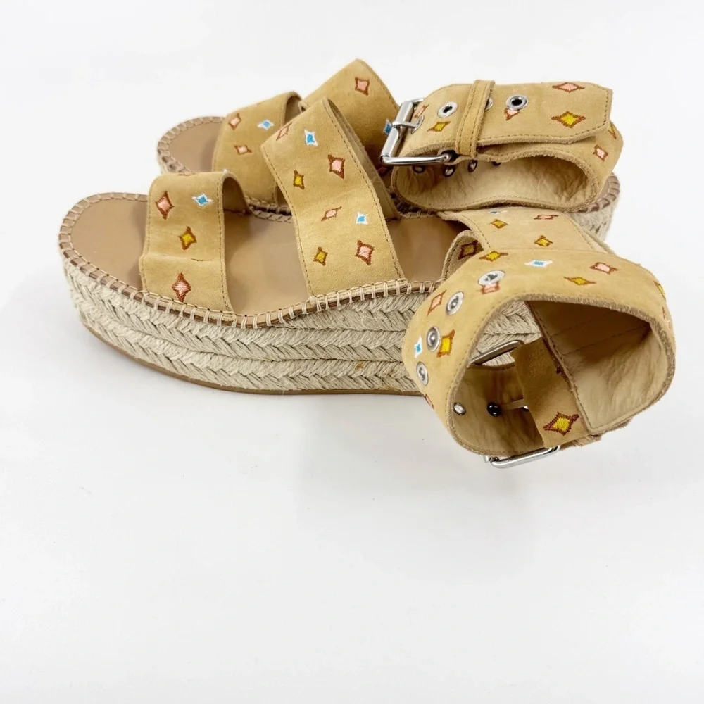 ✅ Rag & Bone Tara Platform‎ ANKLE STRAP Espadrille Suede Sandal TAN SIZE EU 38